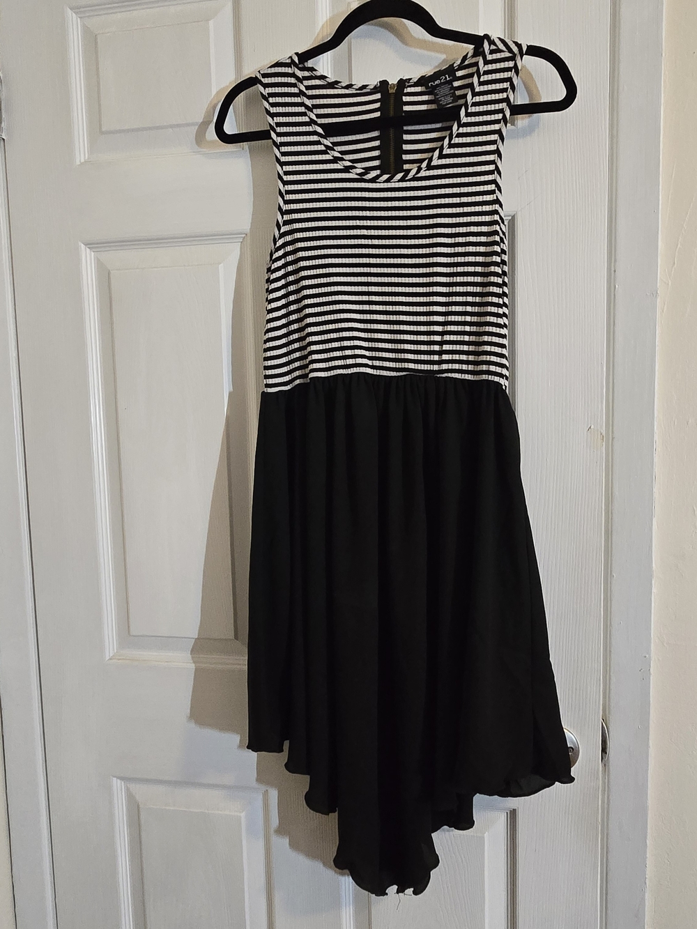 Black & White Stripe Fit-and-Flare Juniors Dress